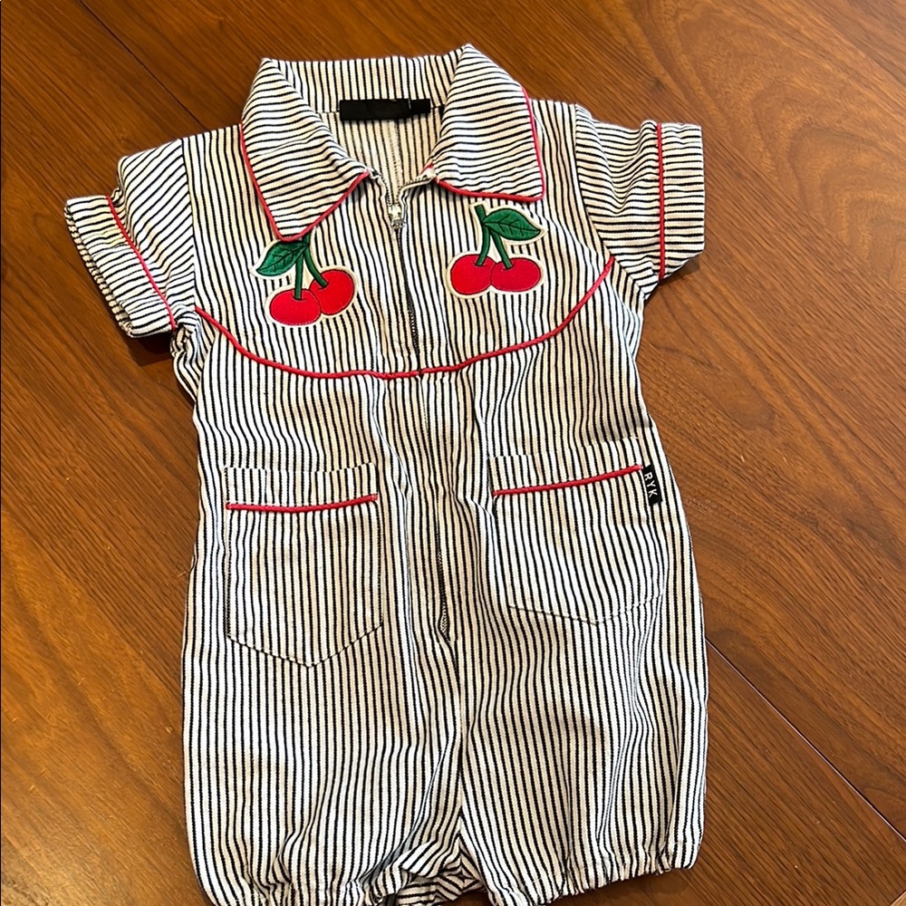 Black and White Jumpsuit with Playful Cherry Accents